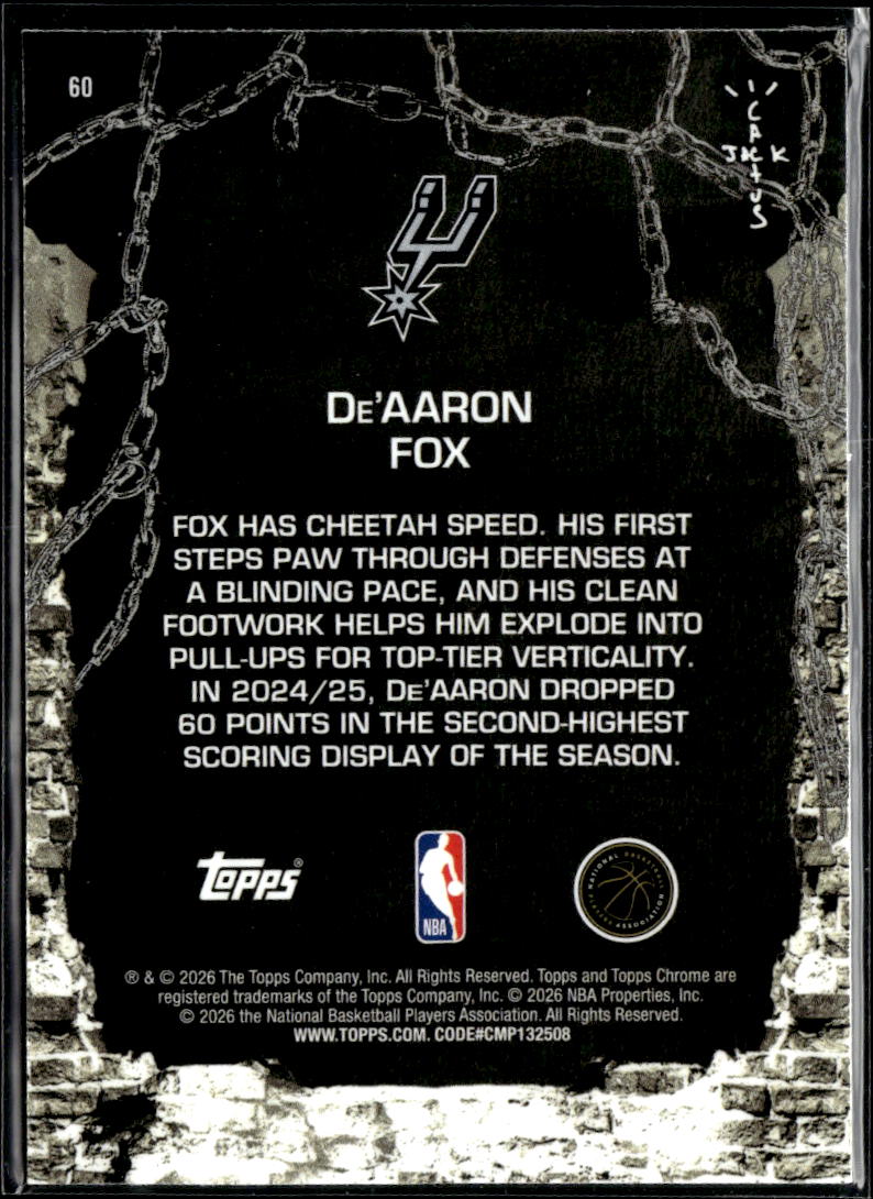 De'Aaron Fox 2026 Topps Chrome Cactus Jack Refractor San Antonio Spurs