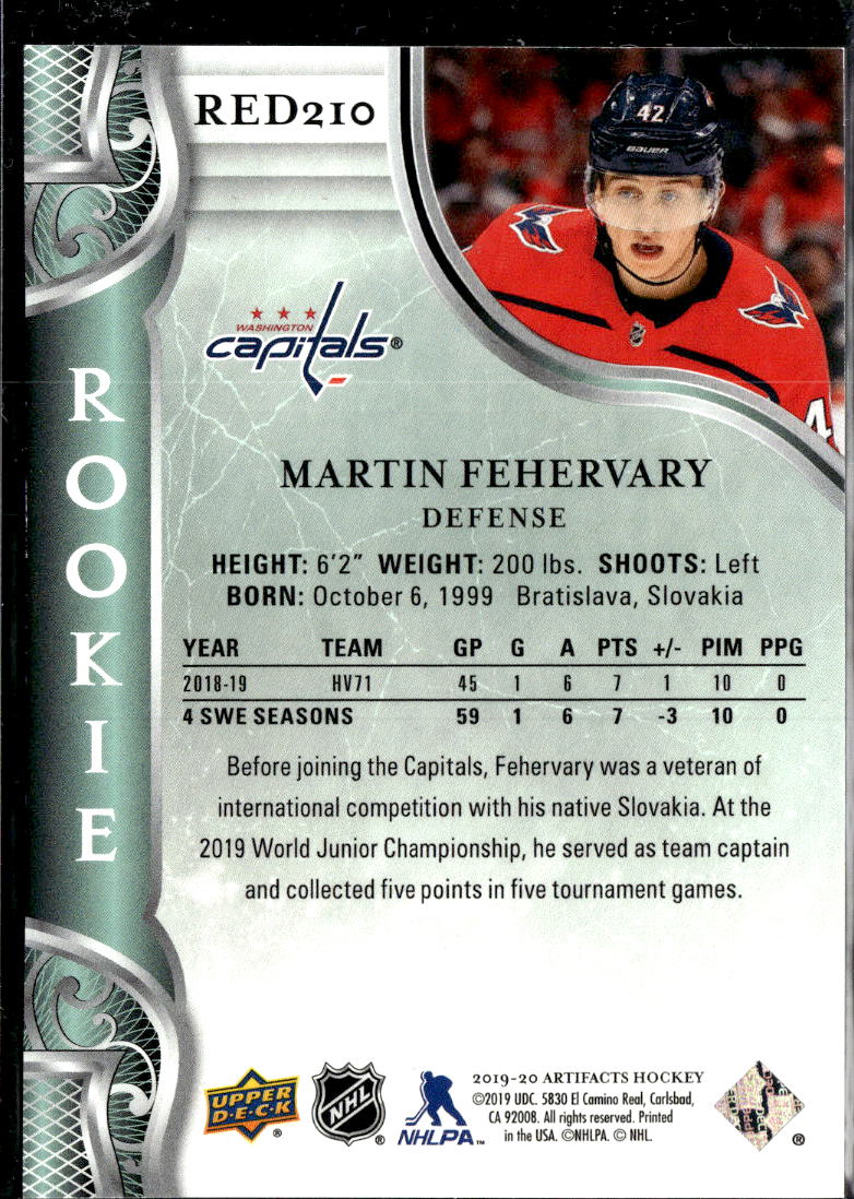 Martin Fehervary 2019 Upper Deck Artifacts RC 552/999 Washington Capitals