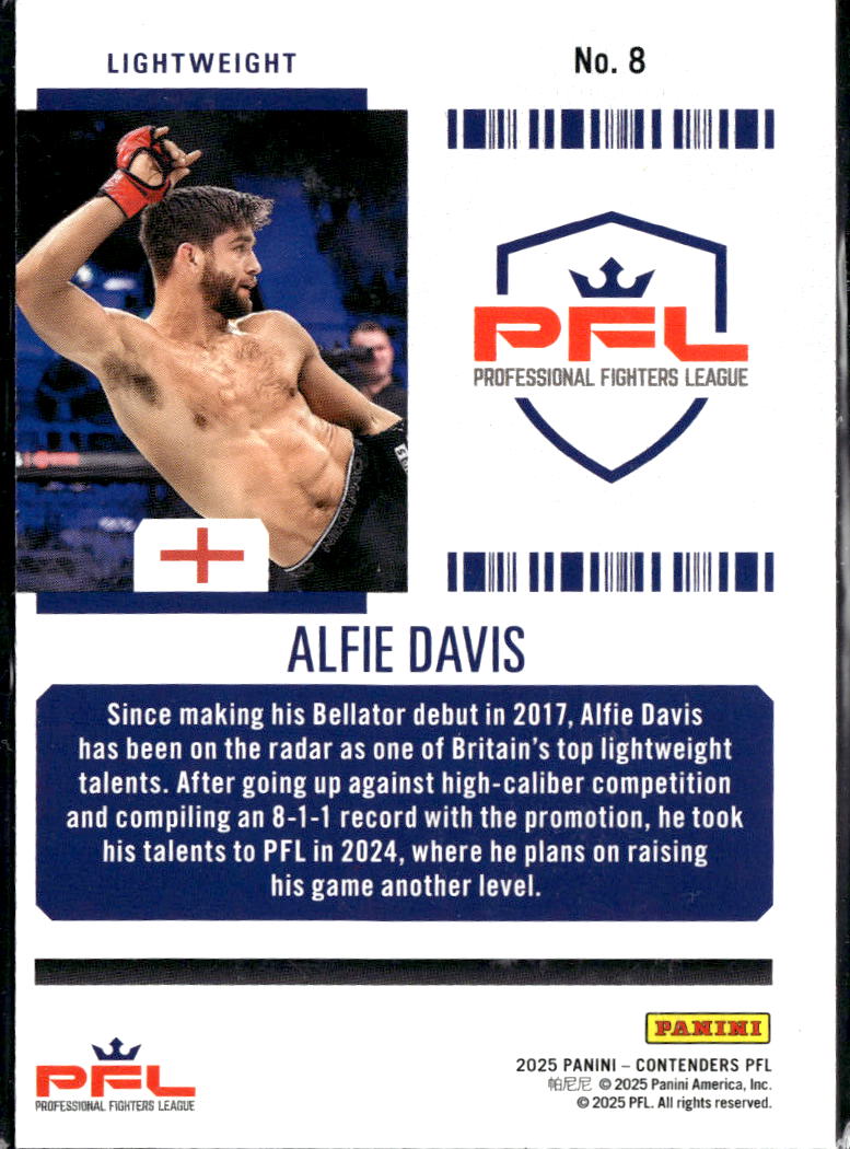 Alfie Davis 2025 Panini Contenders PFL Main Card Ticket  28/99