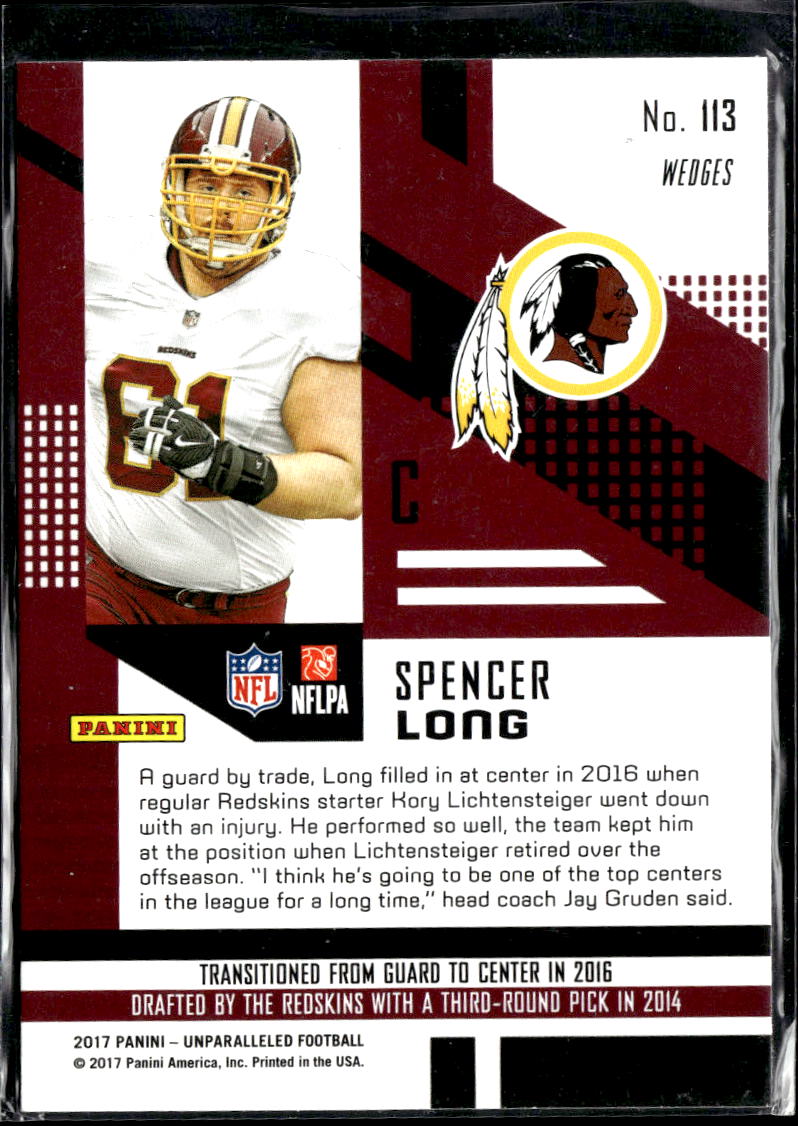 Spencer Long 2017 Panini Unparalleled Wedges Rookie RC Washington Redskins
