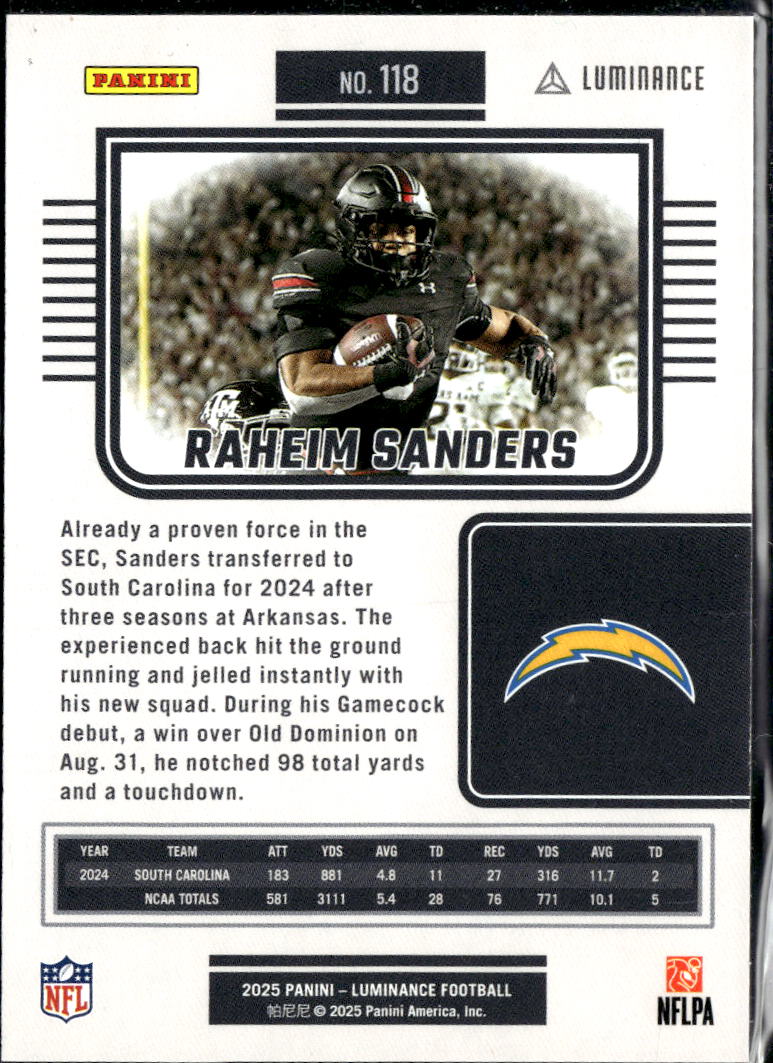Raheim Sanders 2025 Luminance Yellow RC 174/299 Los Angeles Chargers