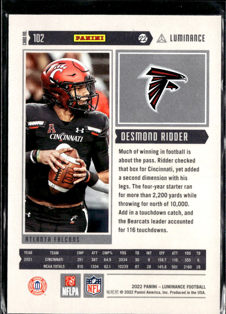 Desmond Ridder 2022 Luminance RC Rookie 21/149 Atlanta Falcons