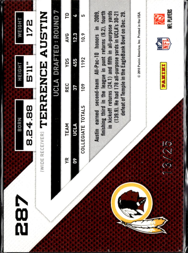 Terrence Austin 2010 Panini Threads Rookie RC 13/25 Washington Redskins