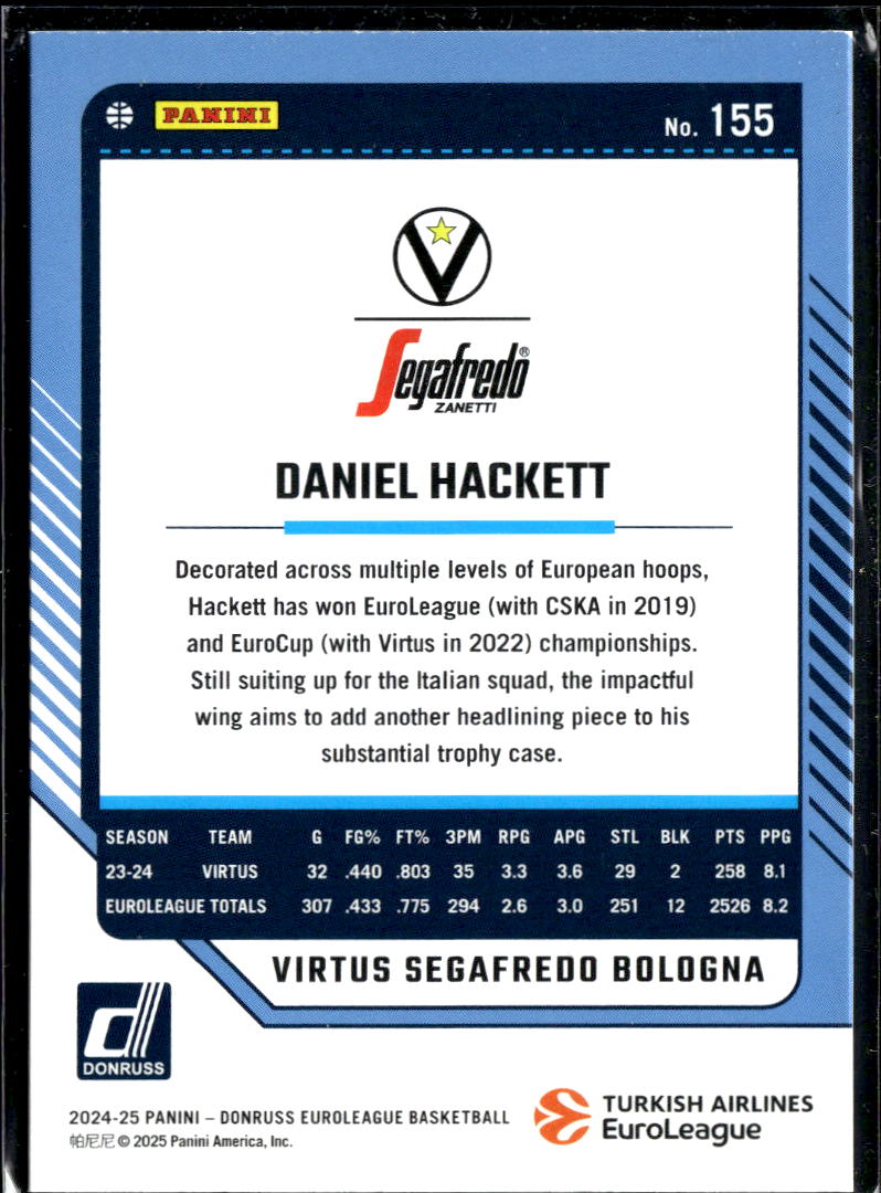 Daniel Hackett 2025 Donruss EuroLeague Purple Laser /99 Virtus Segafredo Bologna