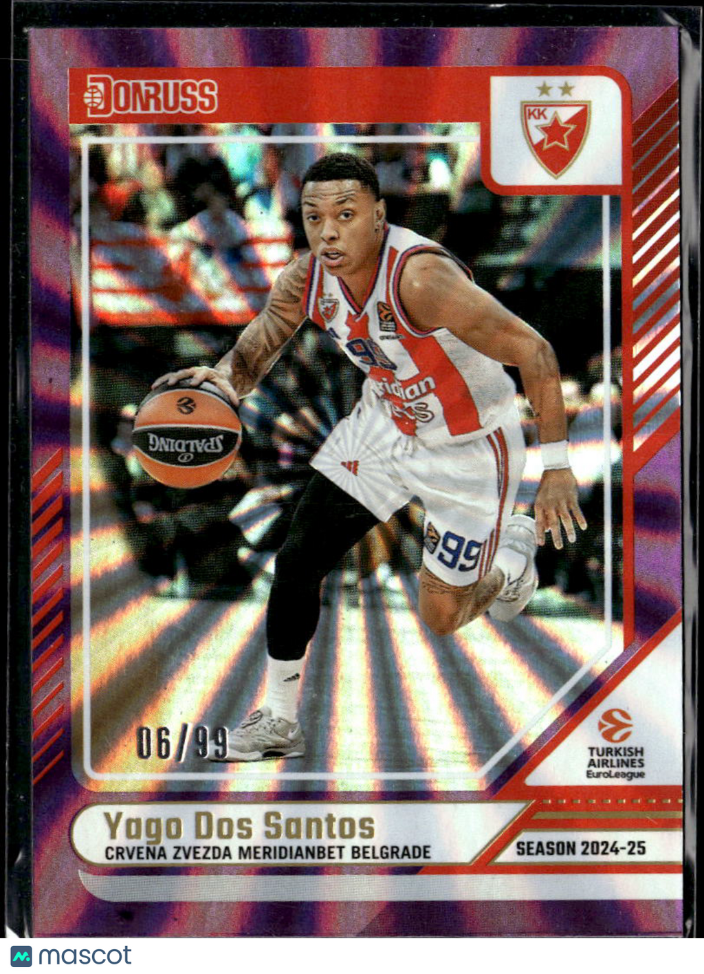 Yago Dos Santos 2025 Donruss EuroLeague Purple /99 Crvena Zvezda Belgrade