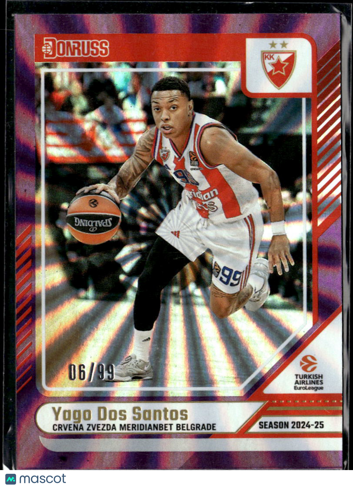 Yago Dos Santos 2025 Donruss EuroLeague Purple /99 Crvena Zvezda Belgrade