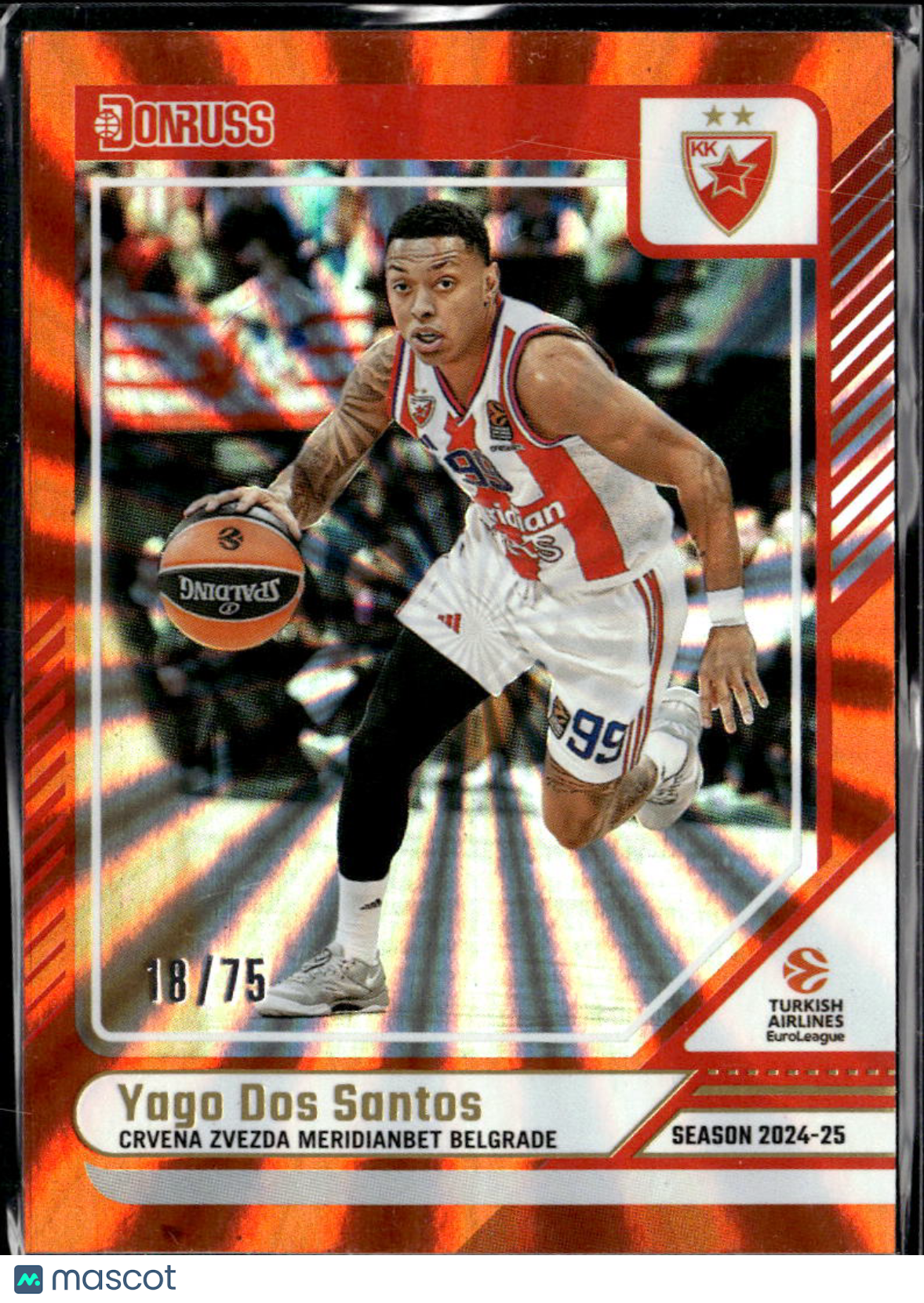 Yago Dos Santos 2025 Donruss EuroLeague Orange Laser /75 Crvena Zvezda Belgrade