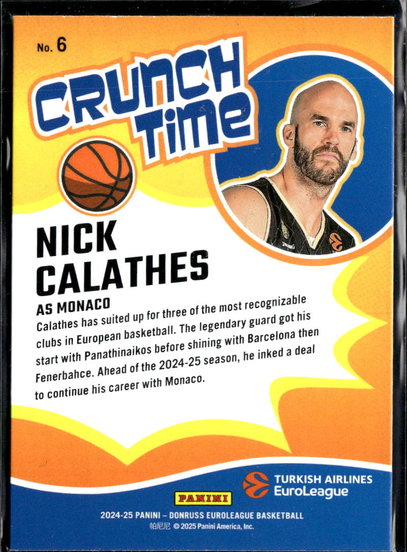 Nick Calathes 2025 Donruss EuroLeague Crunch Time Holo /149 AS Monaco