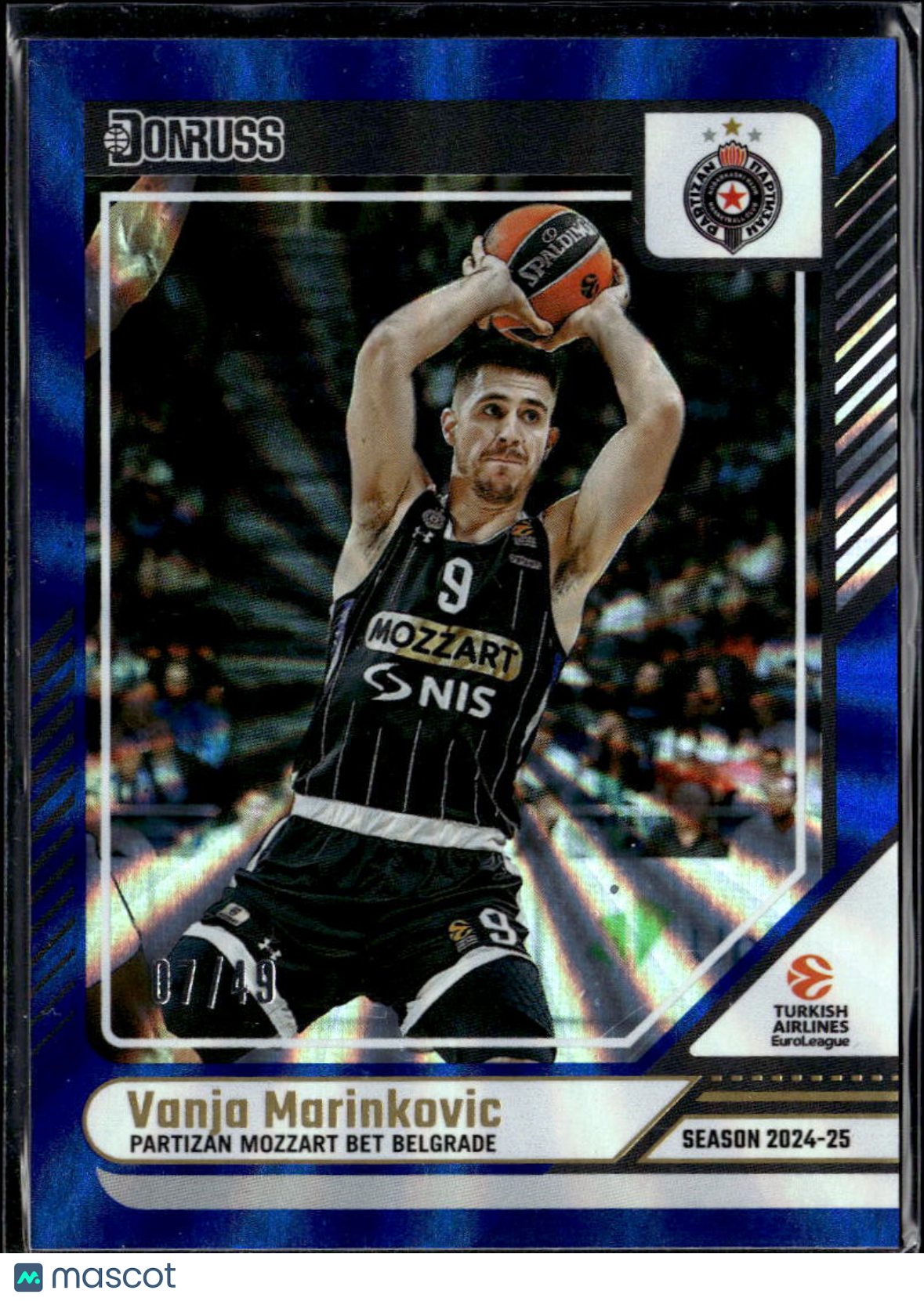 Vanja Marinkovic 2025 Donruss EuroLeague Blue Laser 7/49 Mozzart Bet Belgrade
