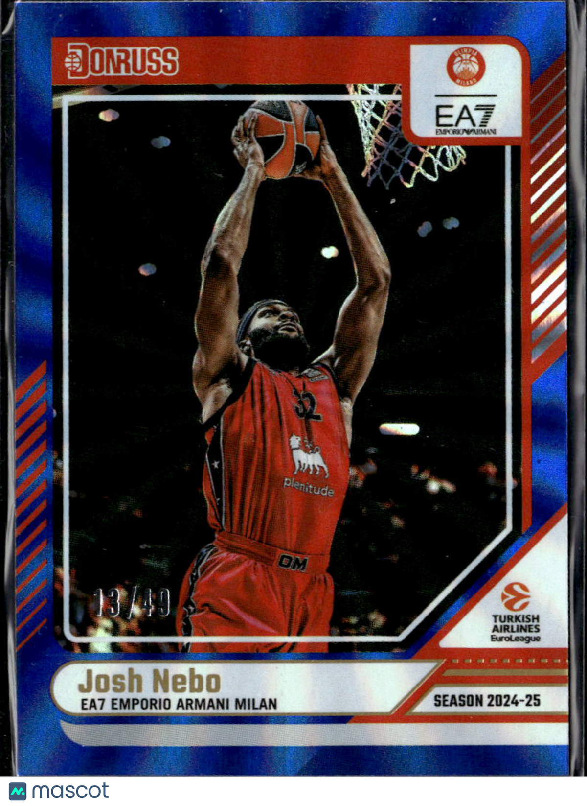 Josh Nebo 2025 Donruss EuroLeague Basketball Blue /49 EA7 Emporio Armani Milan