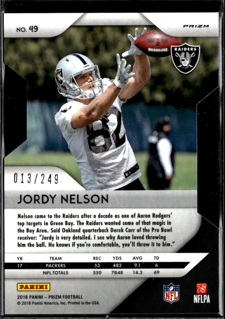 Jordy Nelson 2018 Prizm Orange 13/249 Oakland Raiders