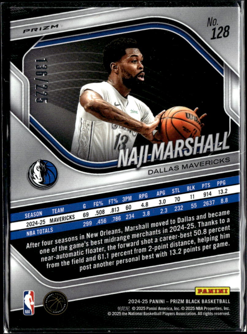 Naji Marshall 2025 Prizm Black Basketball /225 Dallas Mavericks