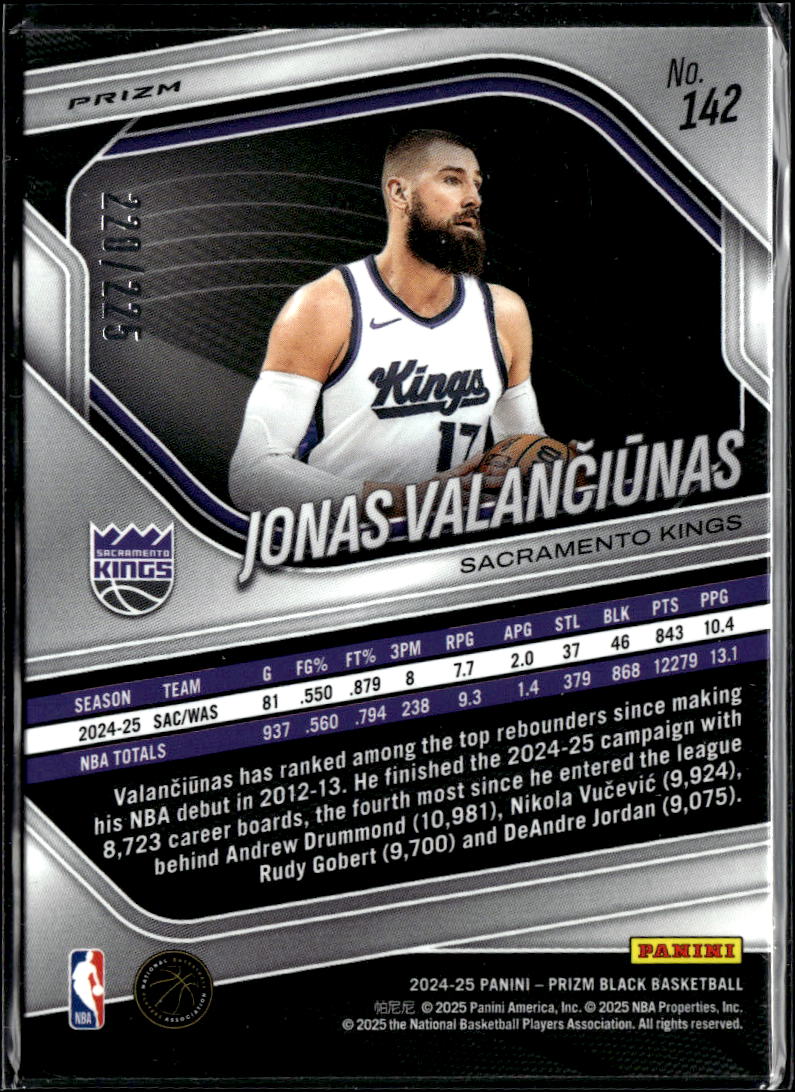 Jonas Valanciunas 2025 Panini Prizm Black Basketball /225 Sacramento Kings