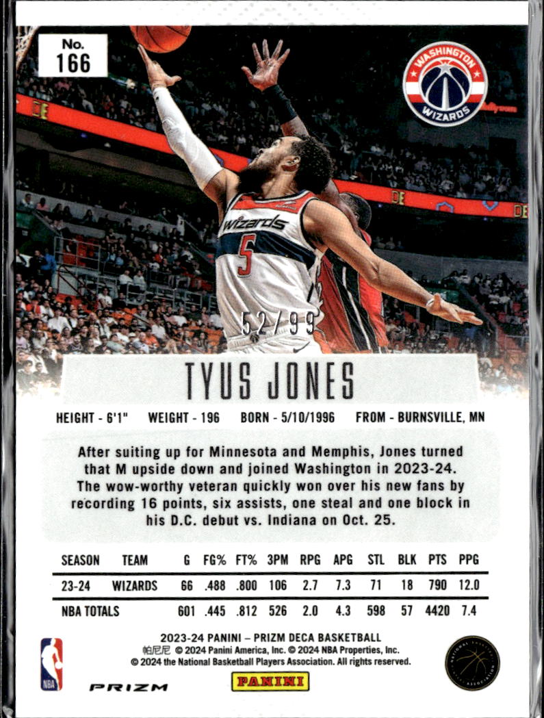 Tyus Jones 2024 Panini Prizm Deca Purple 52/99 Washington Wizards