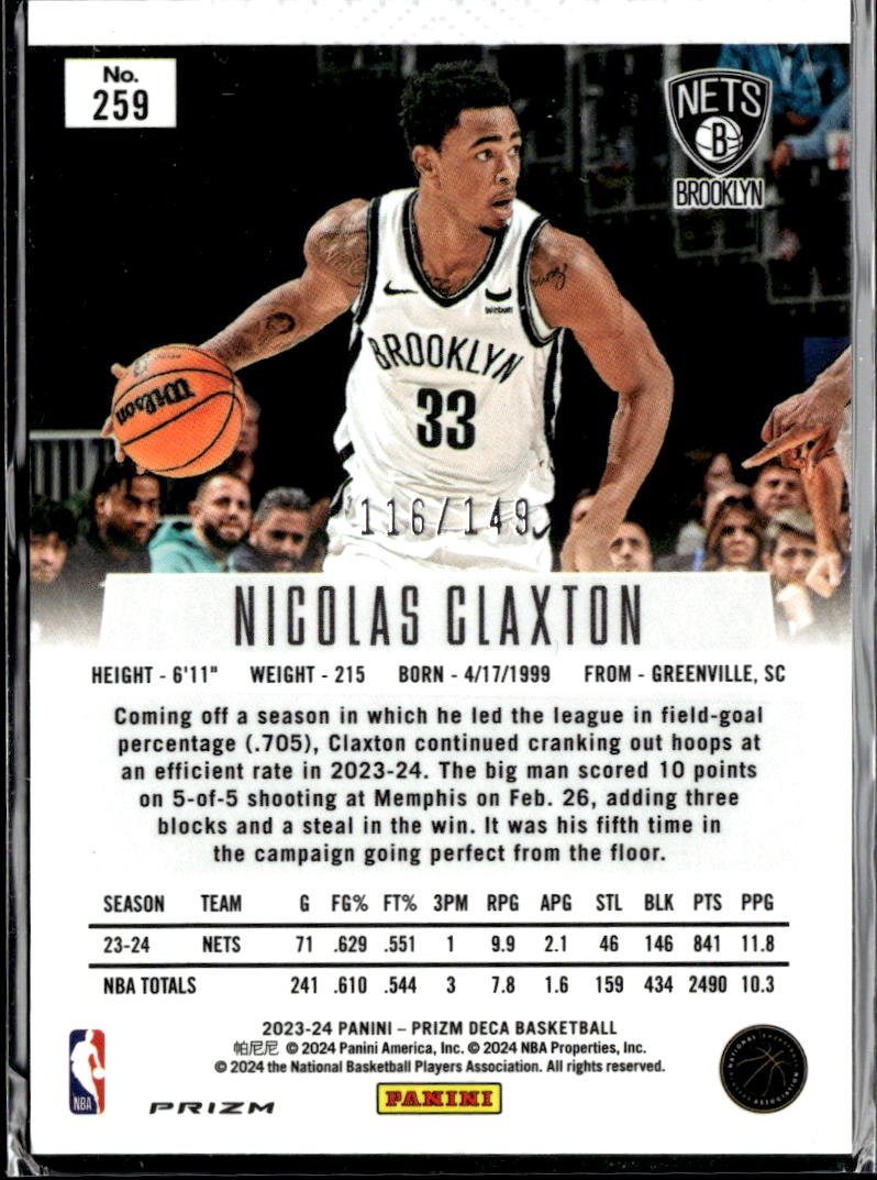 Nicolas Claxton 2024 Panini Prizm Deca Blue 116/149 Brooklyn Nets