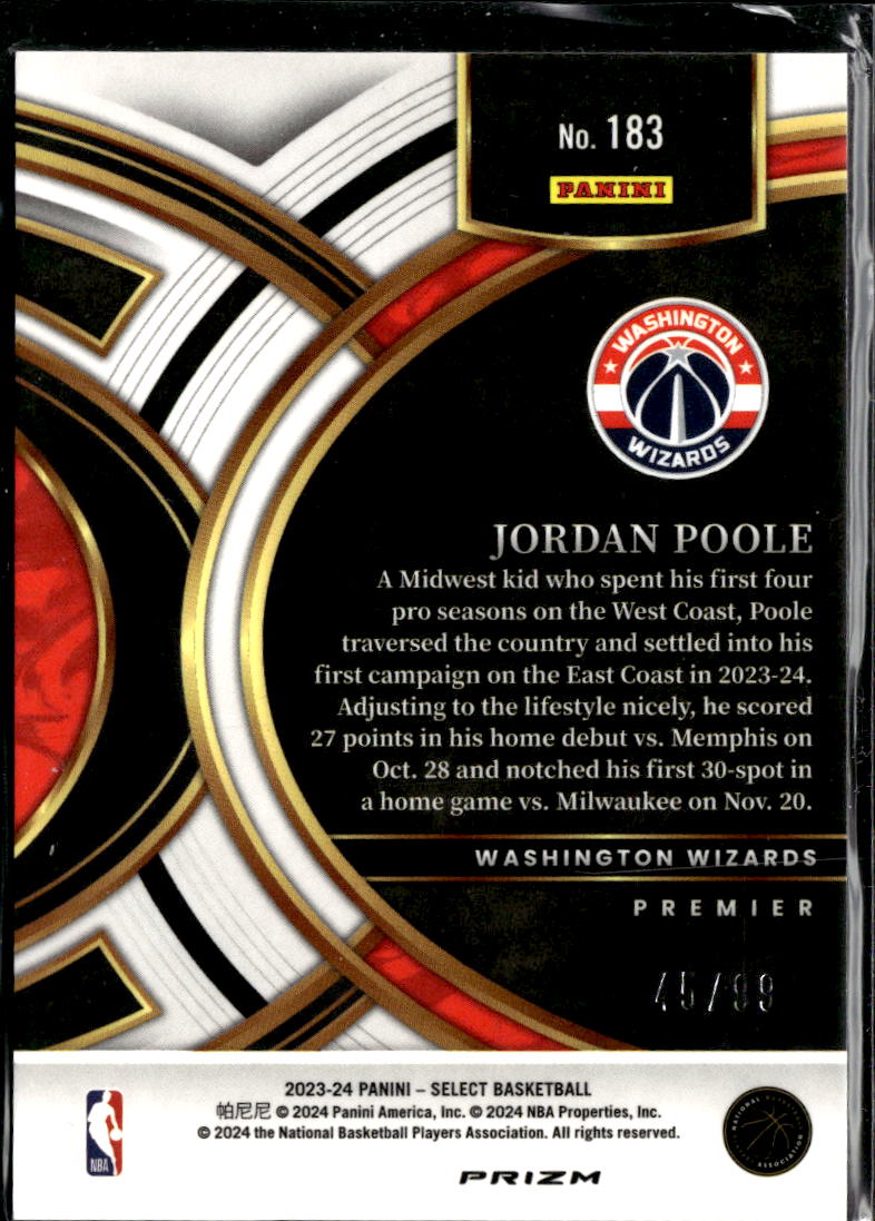 Jordan Poole 2024 Panini Select Blue Prizm 45/99 Washington Wizards