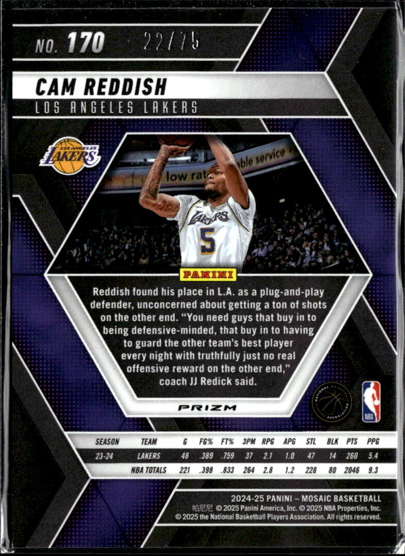 Cam Reddish 2025 Mosaic Orange Fluorescent /75 Los Angeles Lakers
