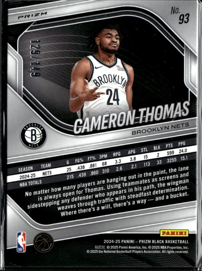 Cameron Thomas 2025 Panini Prizm Black Purple Ice 129/149 Brooklyn Nets