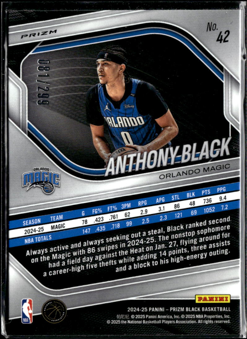 Anthony Black 2025 Panini Prizm Black Red 81/299 Orlando Magic