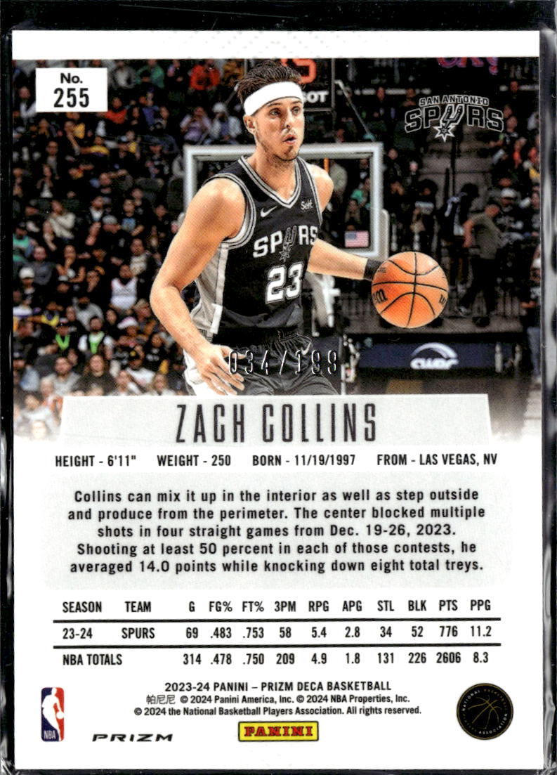 Zach Collins 2024 Panini Prizm Deca Red 34/199 San Antonio Spurs