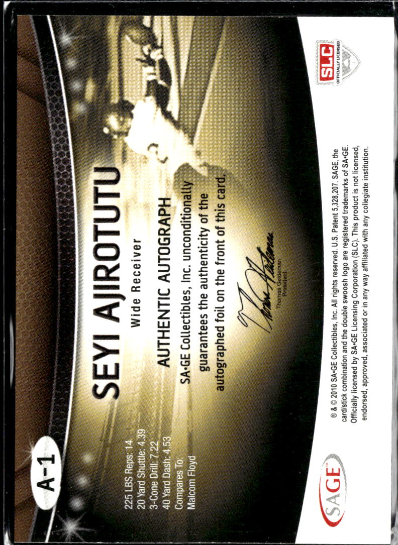 Seyi Ajirotutu 2010 SAGE Autographs Authentic Autograph Auto 245/400