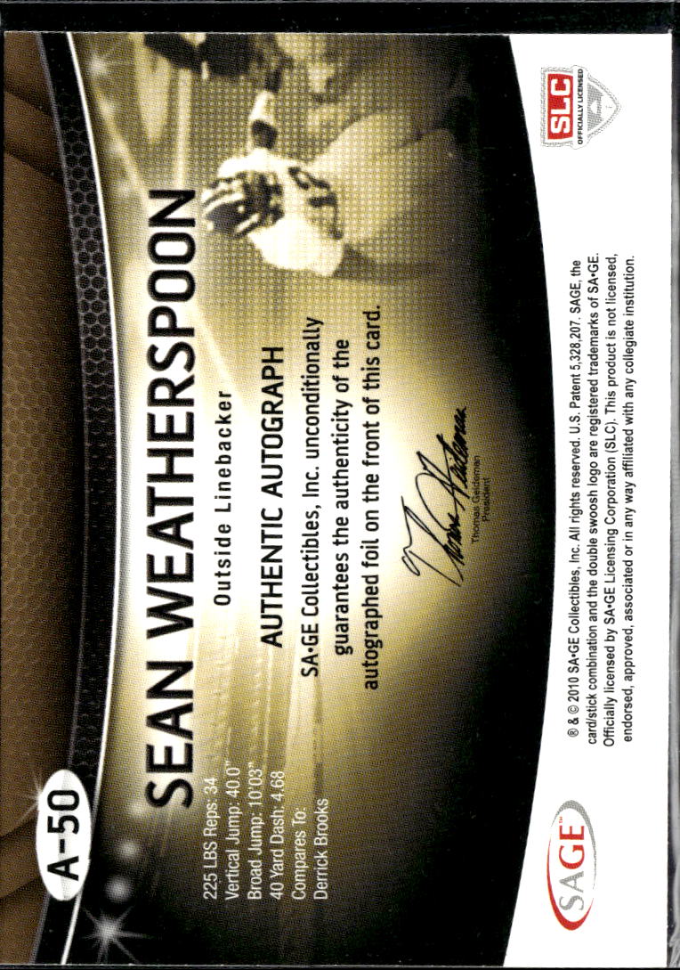 Sean Weatherspoon 2010 SAGE Autographs Auto Rookie RC 101/400