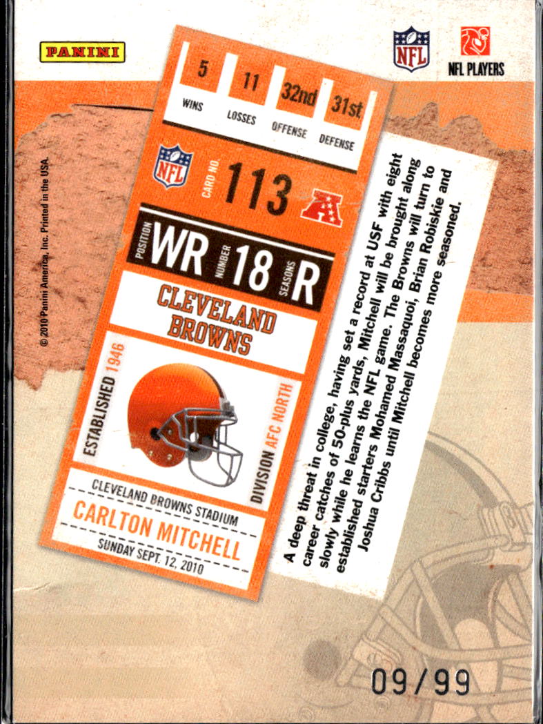 Carlton Mitchell 2010 Playoff Contenders Ticket RC 9/99 Cleveland Browns