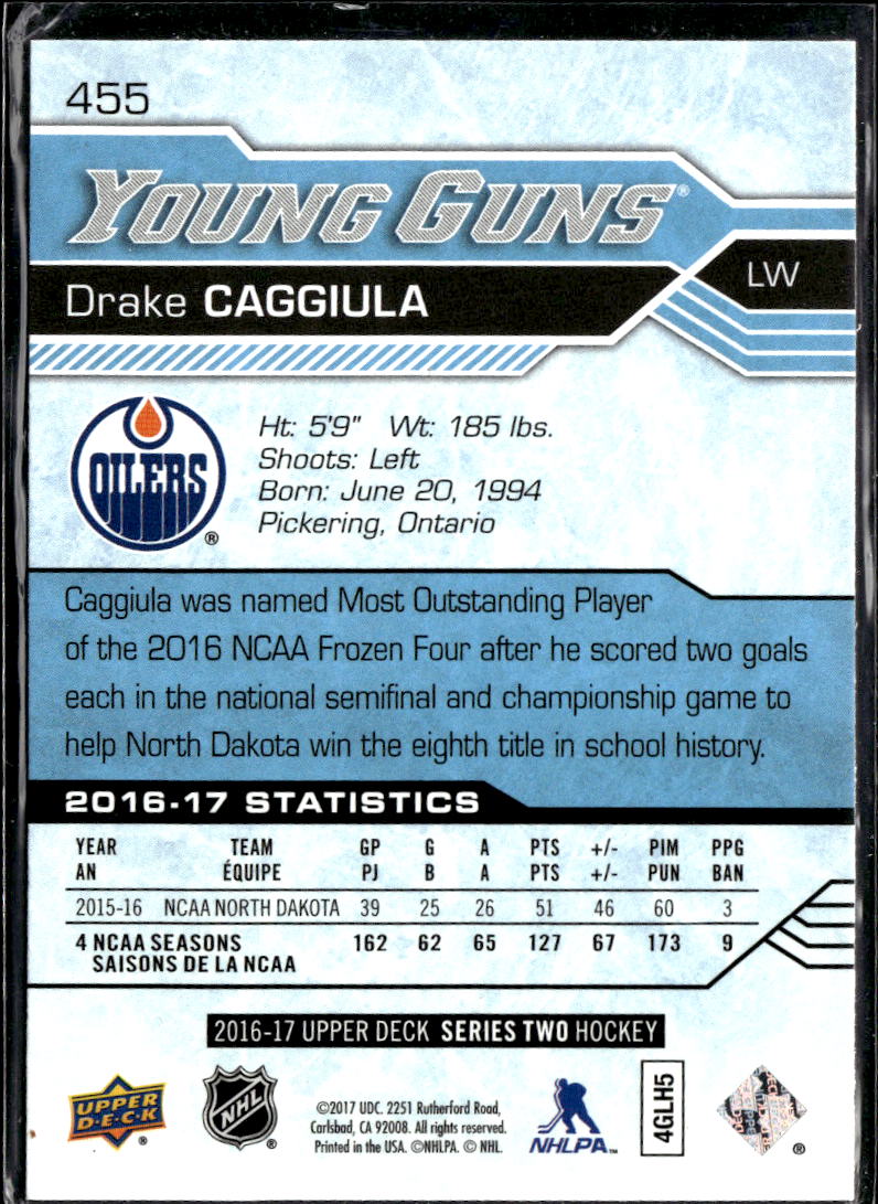 Drake Caggiula 2017 Upper Deck Series Two Young Guns Edmonton Oilers