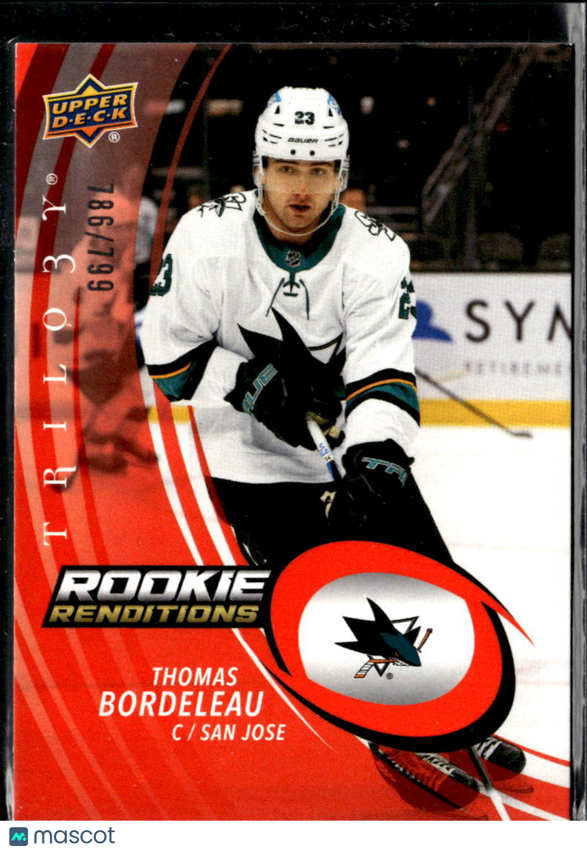 Thomas Bordeleau 2023 Upper Deck Trilogy Rookie Renditions /799 San Jose Sharks