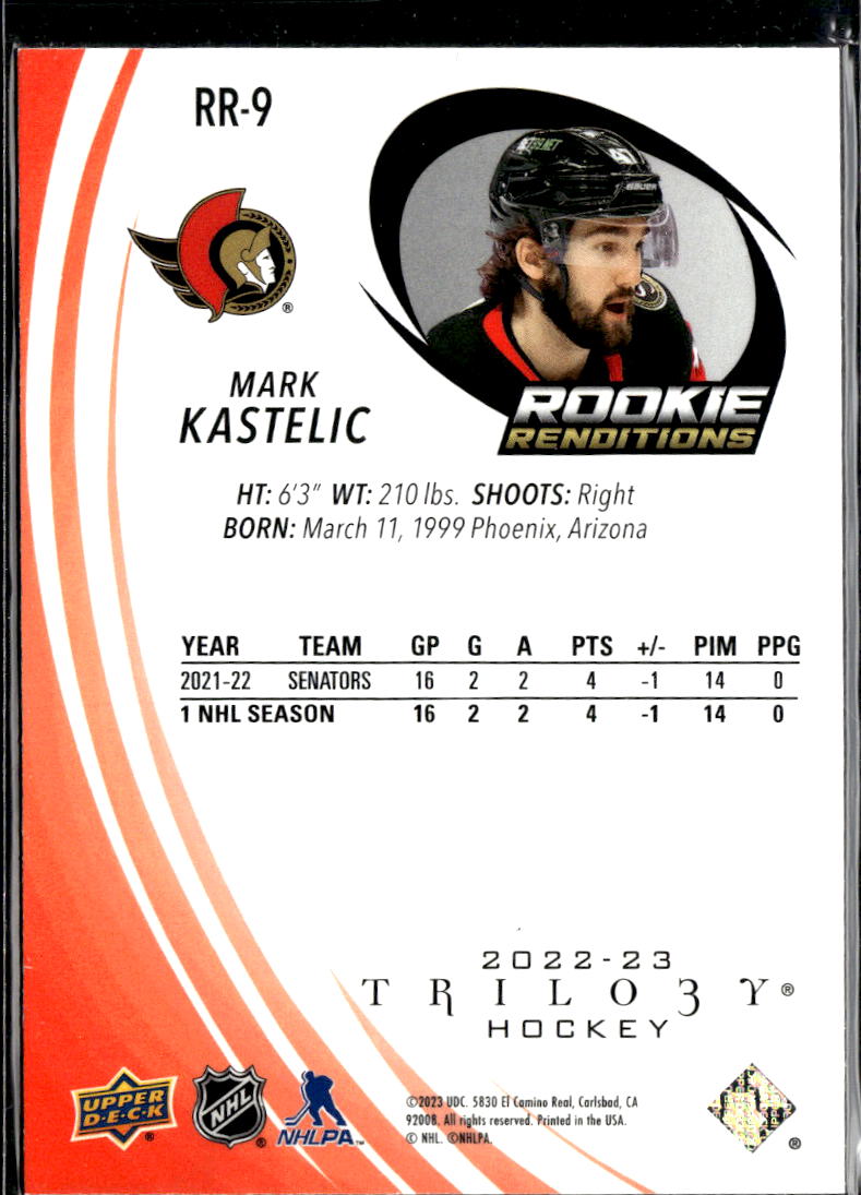 Mark Kastelic 2023 Upper Deck Trilogy Rookie Renditions /799 Ottawa Senators