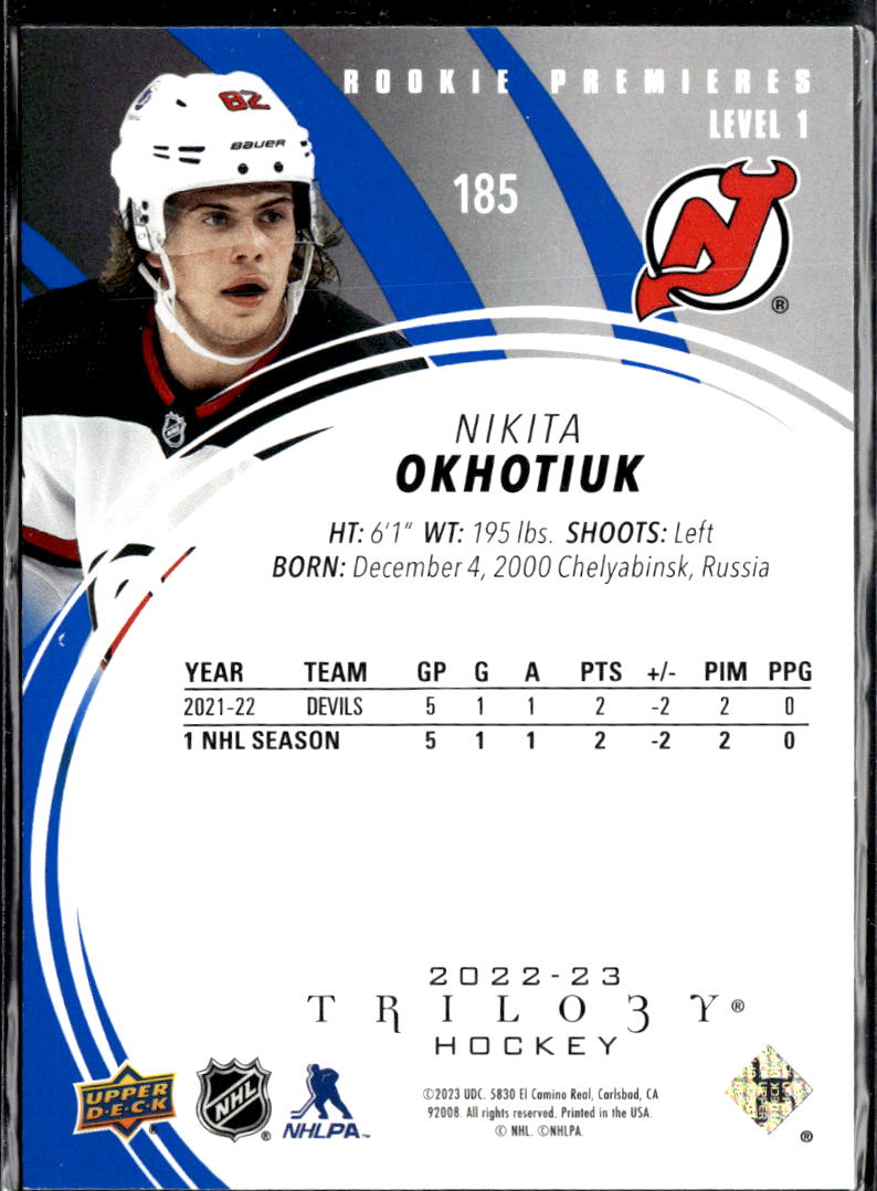 Nikita Okhotiuk 2023 Upper Deck Trilogy Rookie Level 1 /99 New Jersey Devils