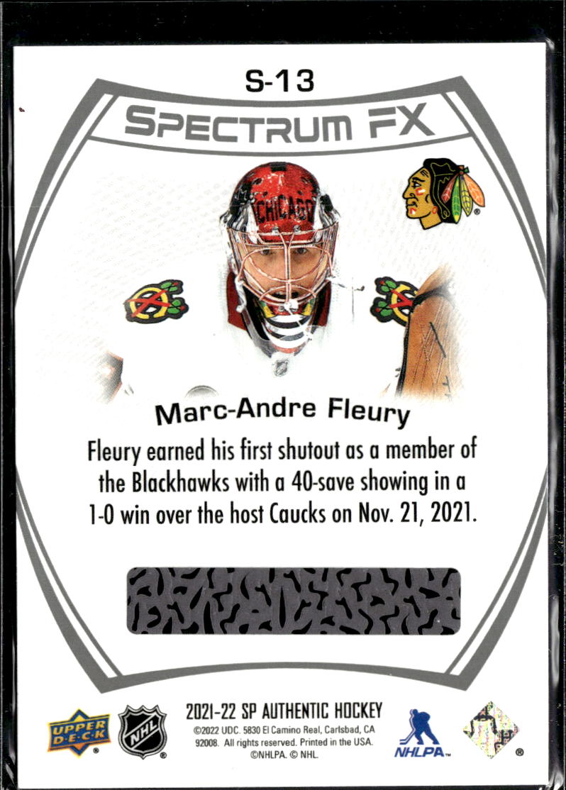 Marc-Andre Fleury 2022 Upper Deck SP Authentic Spectrum FX Chicago Blackhawks
