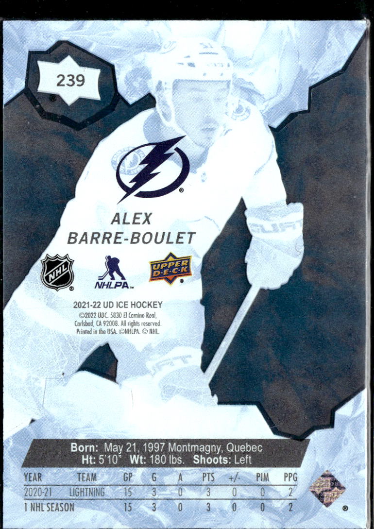 Alex Barre-Boulet 2022 Upper Deck Ice Premieres /599 Tampa Bay Lightning