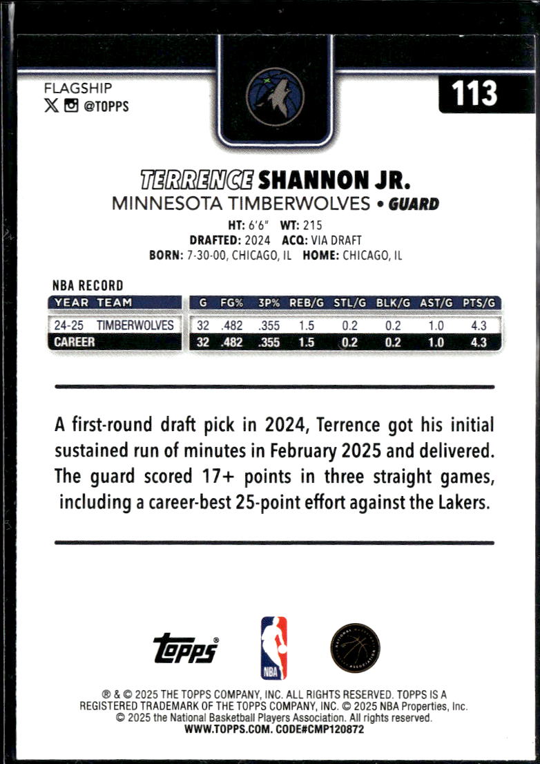 Terrence Shannon Jr. 2025 Topps Gold 1822/2025 Minnesota Timberwolves