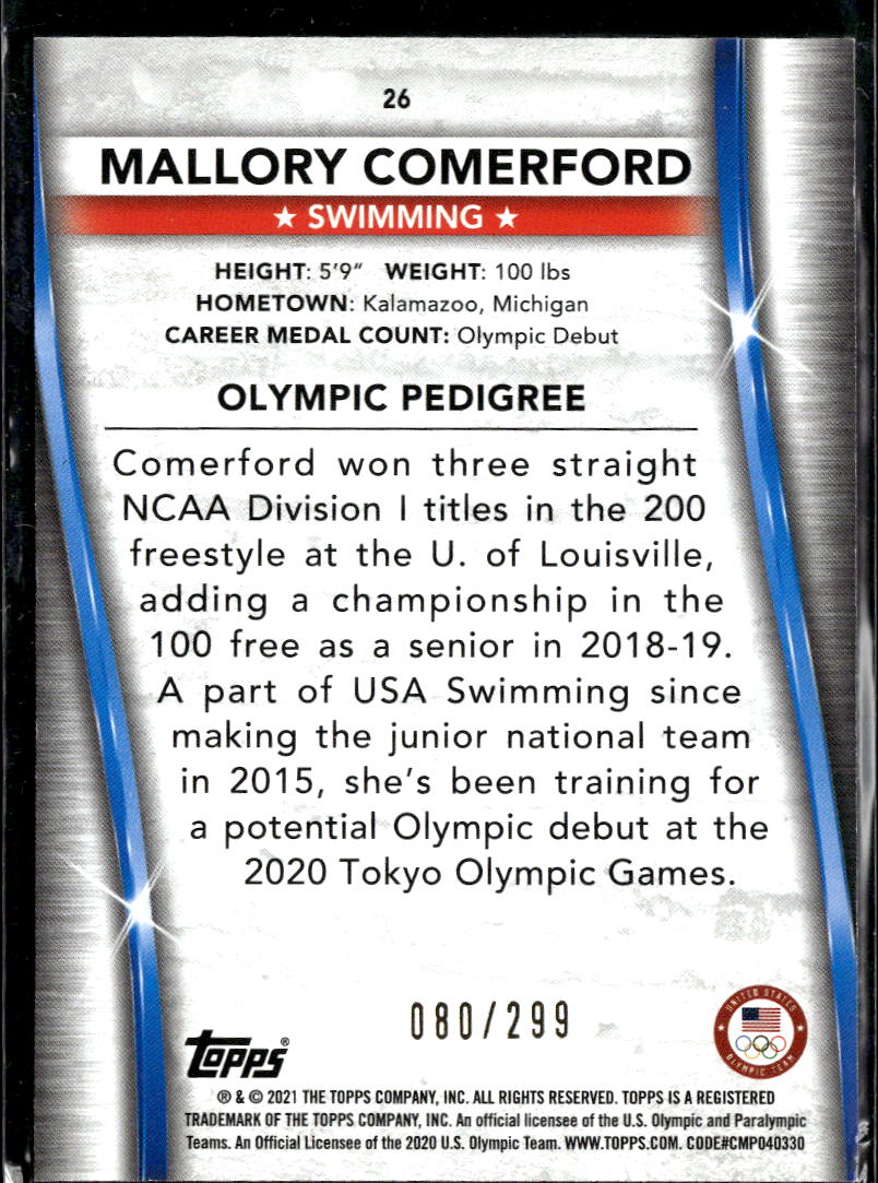 Mallory Comerford 2018 Topps U.S. Olympic 80/299 United States Olympic Team