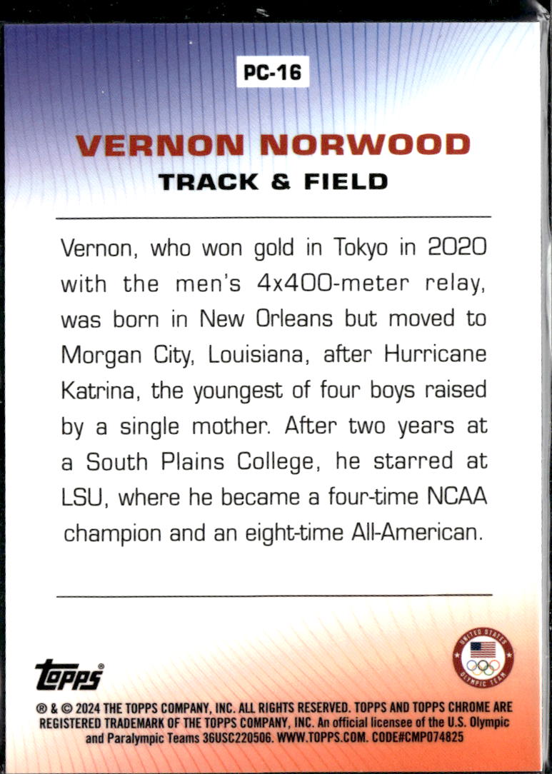 Vernon Norwood 2024 Topps Chrome Olympic Green Refractor 11/99 USA