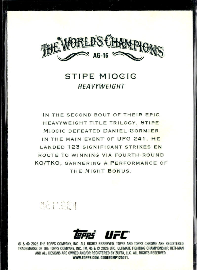 Stipe Miocic 2026 Topps Chrome Allen & Ginter UFC Blue Refractor 130/150