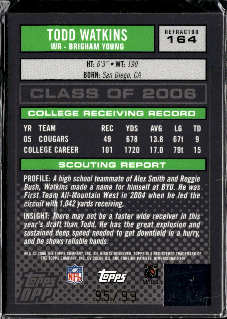 Todd Watkins 2006 Topps Draft Picks Silver Refractor 95/99 BYU Cougars