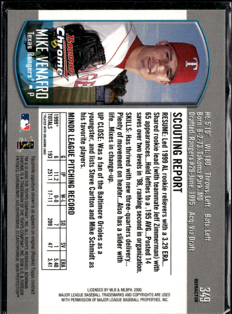Mike Venafro 2000 Bowman Chrome REFRACTOR Texas Rangers