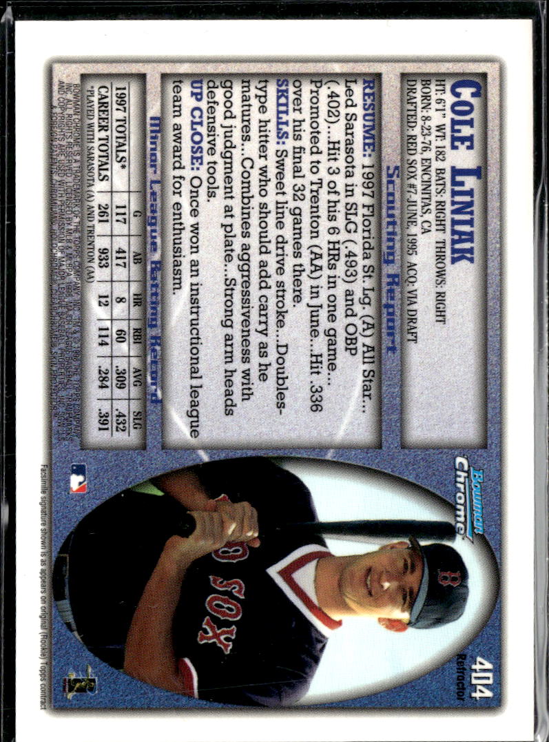 Cole Liniak 1998 Bowman Chrome Interstate Refractor Boston Red Sox