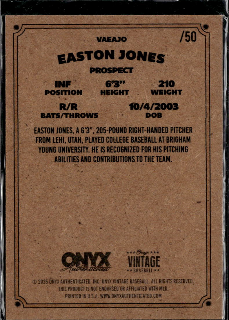 Easton Jones 2025 Onyx Vintage Baseball Auto Autograph RC /50