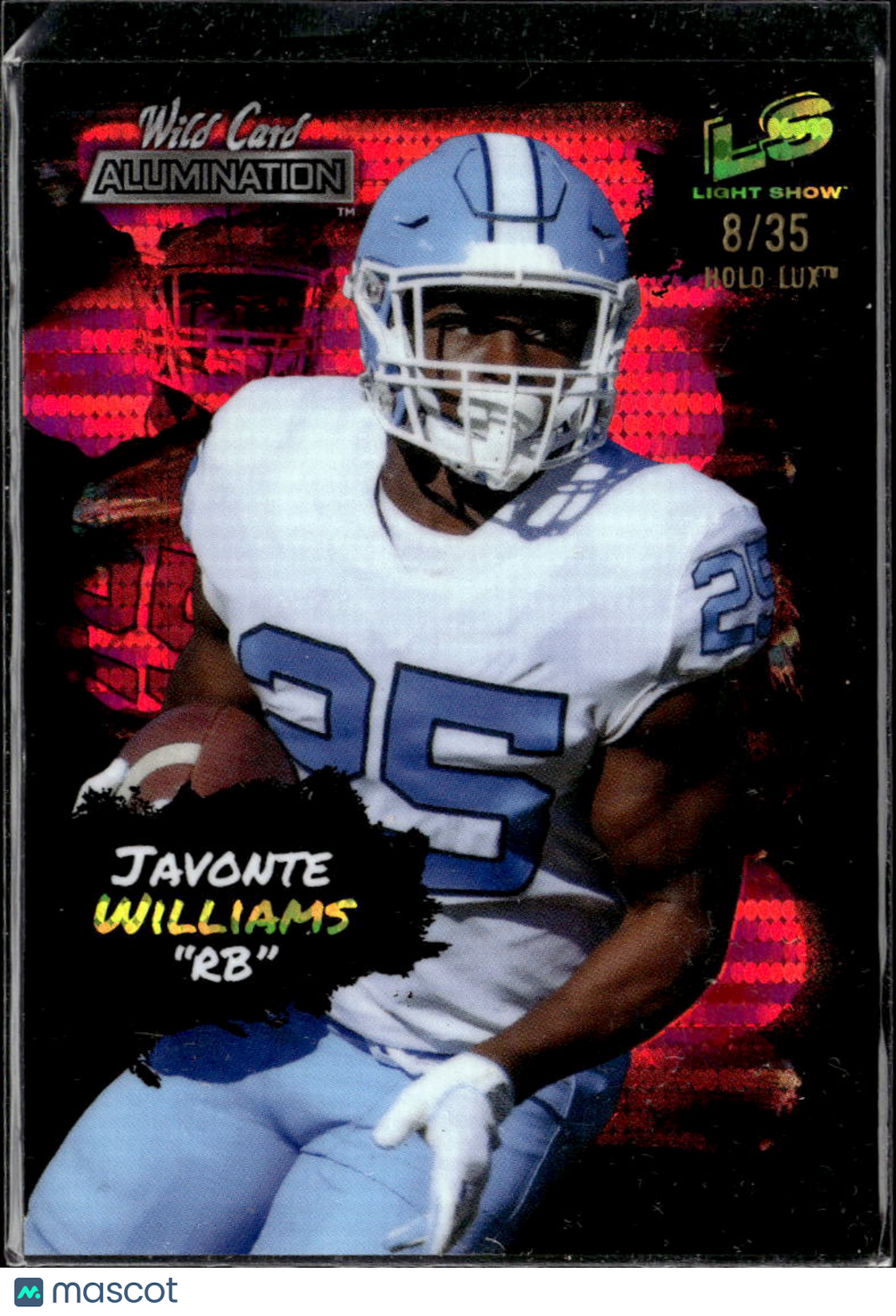 Javonte Williams 2021 Wild Card Alumination Light Show Holo Lux RC 8/35