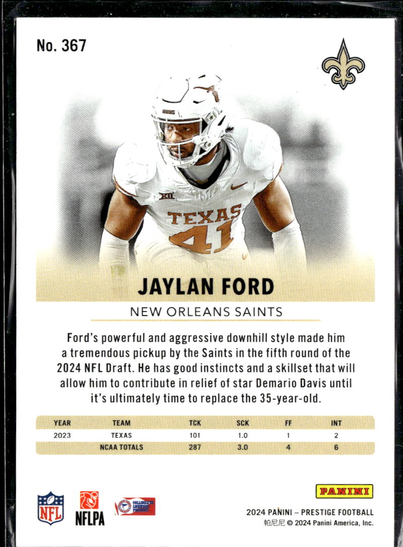 Jaylan Ford 2024 Panini Prestige RC Xtra Points Blue RC /299 Longhorns Saints