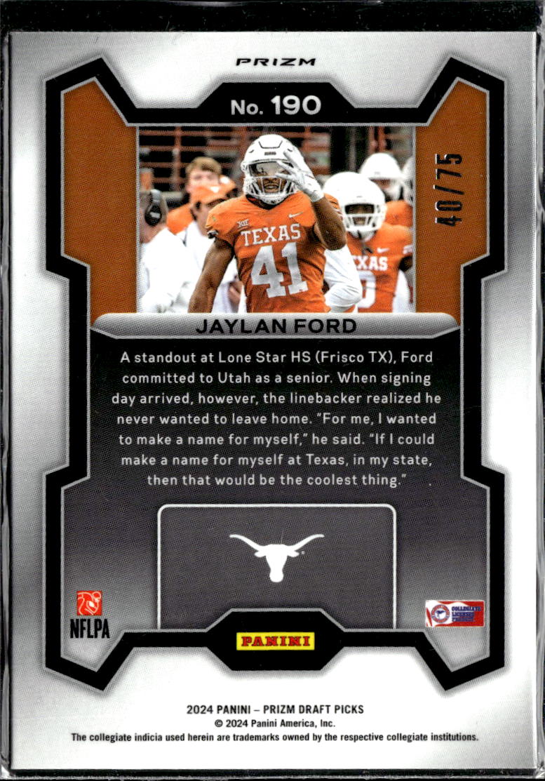 Jaylan Ford 2024 Panini Prizm Draft Picks RC Purple 40/75 Texas Longhorns
