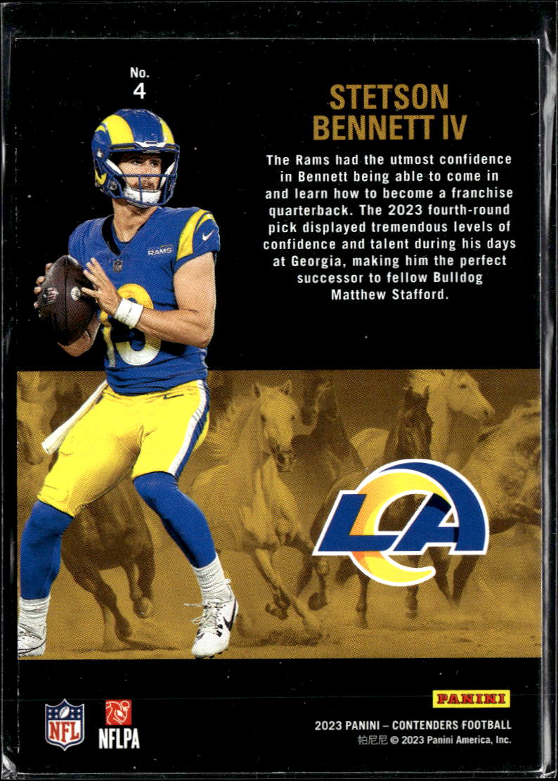 Stetson Bennett IV 2023 Contenders Rookie Stallions RC 25/199 Los Angeles Rams
