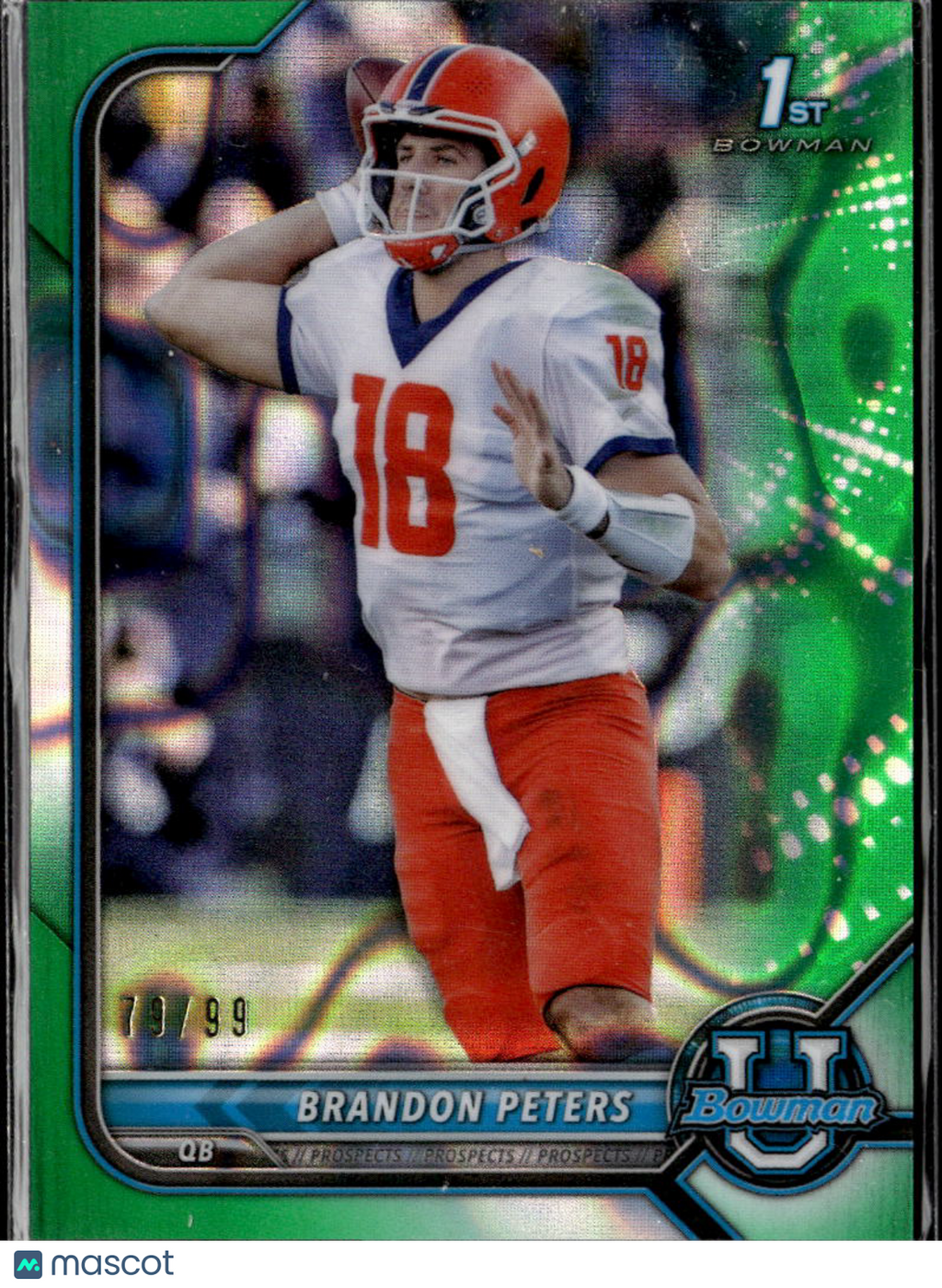 Brandon Peters 2022 Bowman University Green 1st 79/99 Illinois Fighting Illini