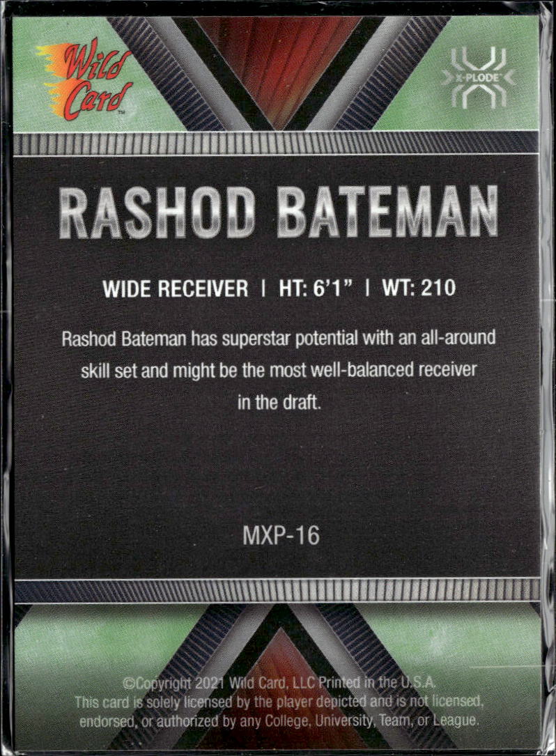 Rashod Bateman 2021 Wild Card Matte X-Plode Green Rookie RC Ravens 10/50