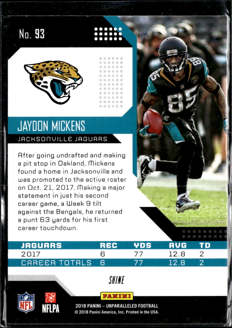 Jaydon Mickens 2018 Unparalleled Shine Rookie RC Jacksonville Jaguars