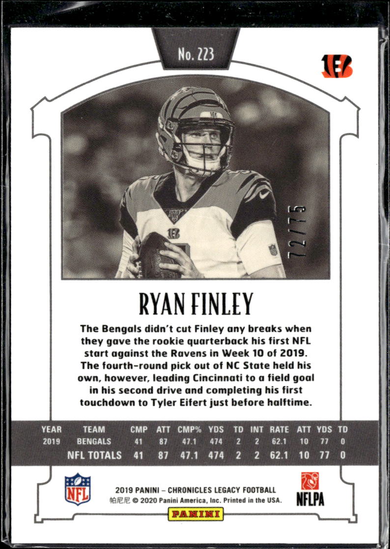 Ryan Finley 2020 Legacy Orange Prizm Rookie RC /75 Cincinnati Bengals