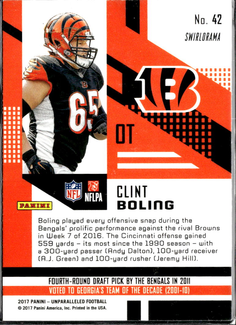 Clint Boling 2017 Unparalleled RC Pink Swirlorama Cincinnati Bengals